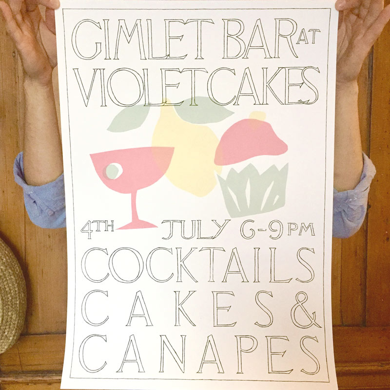 Screenprint for Gimlet Bar at Violet Cakes Event